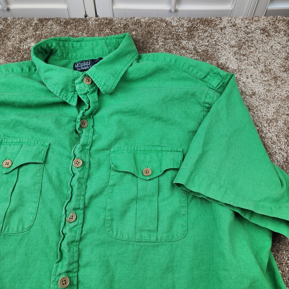 Polo Ralph Lauren Green Linen Cotton Short Sleeve Button Down Shirt XXL